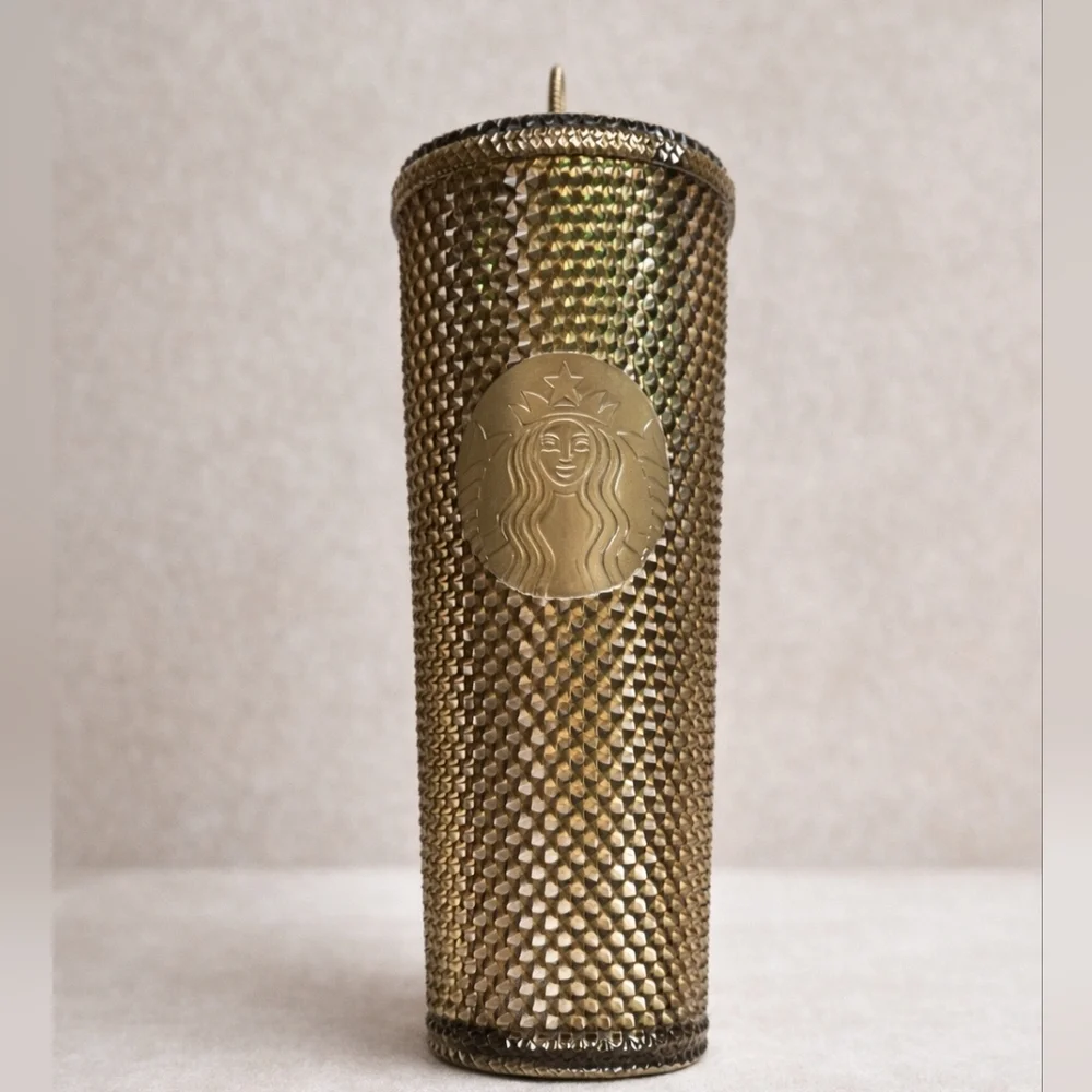 Disney World Parks Starbucks 50th Anniversary Metallic Gold Studded 20oz Tumbler